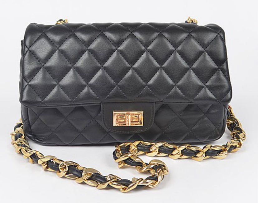 Black quilted handbag