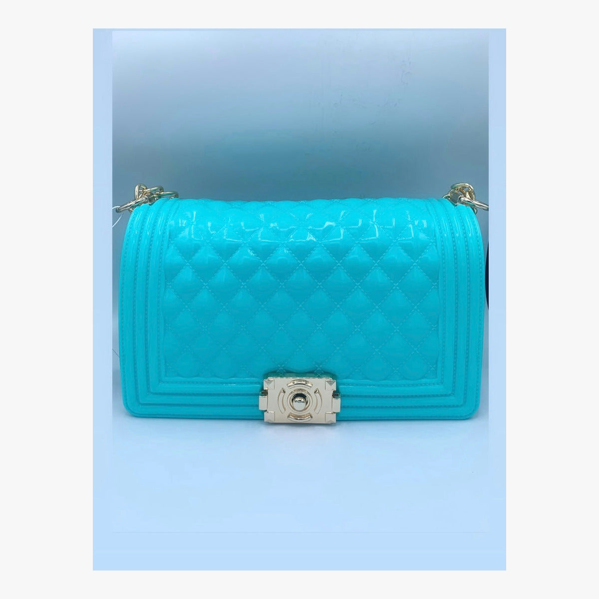 Turquoise quilted chain bag