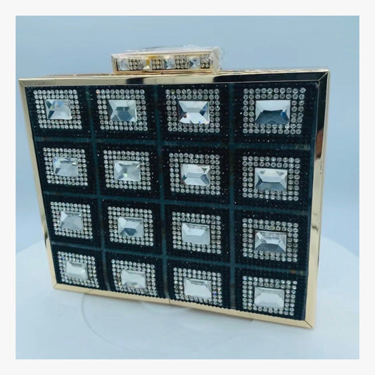 Angled view of the jewel-embellished Diamond Clutch