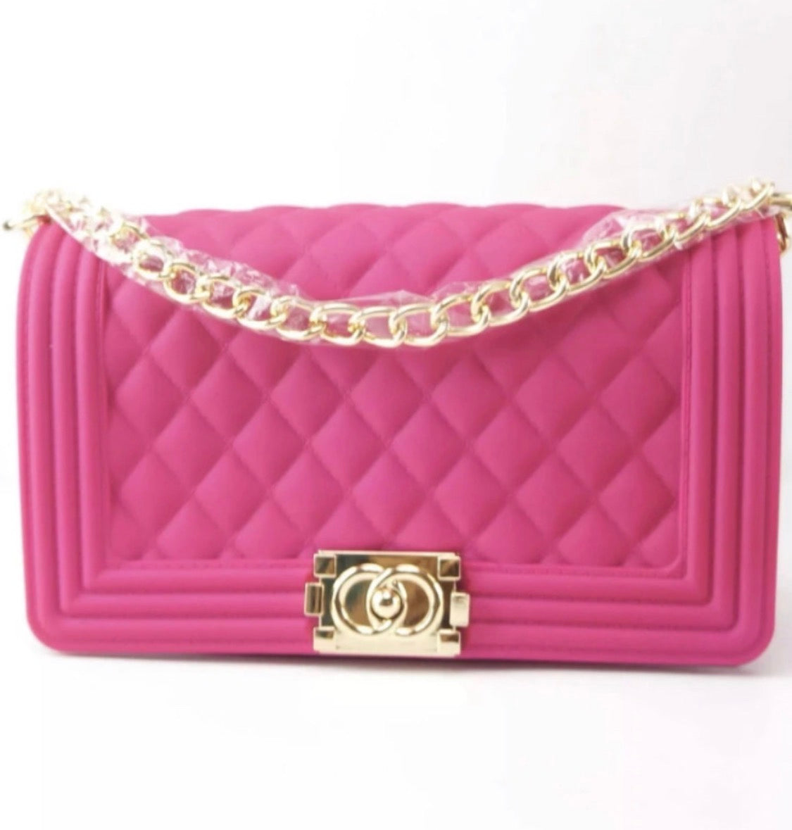 Pink quilted Boy Bag with gold-tone chain and front clasp