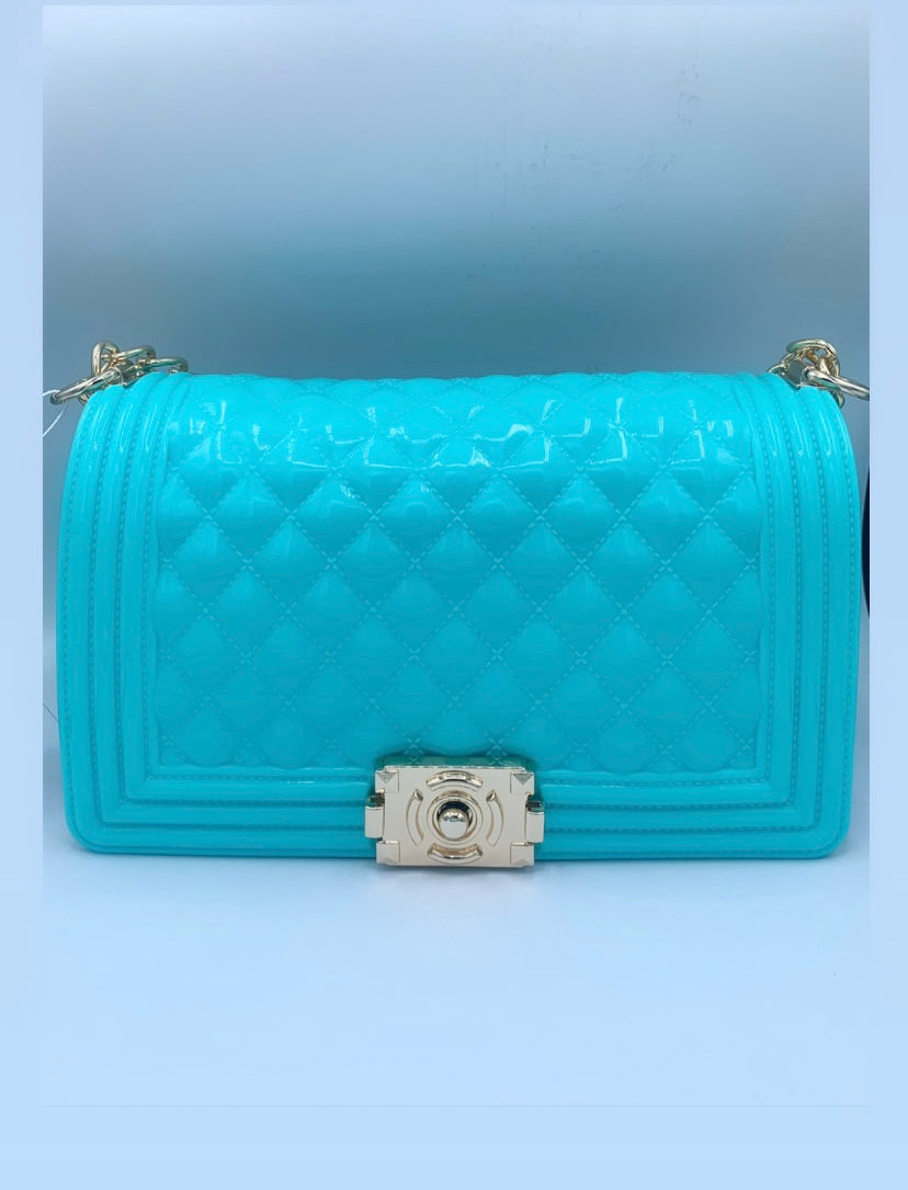 Turquoise quilted chain bag