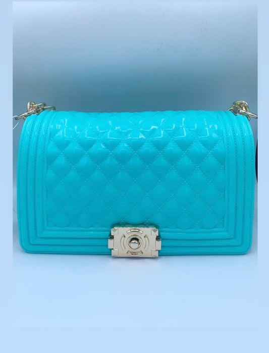 Turquoise quilted chain bag
